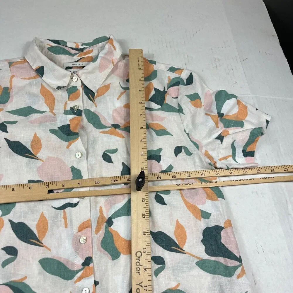 Rachel Zoe Linen Button Down Shirt Dress Floral Short Sleeve Collared Size SMALL - Picture 7 of 10